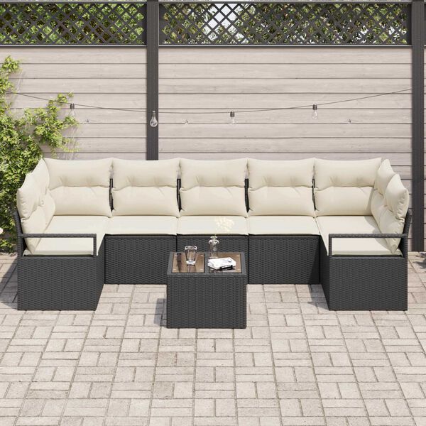 vidaXL Conjunto de Sof&aacute; de Jardim com almofada 8 pcs Preto e Creme