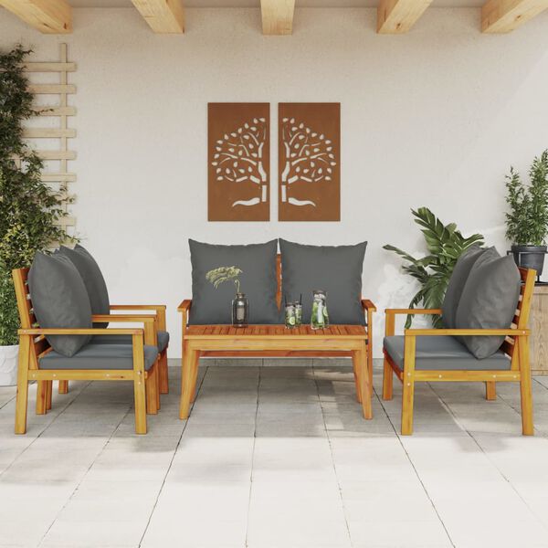 vidaXL 5 pcs conjunto lounge de jardim c/ almofad&otilde;es ac&aacute;cia maci&ccedil;a