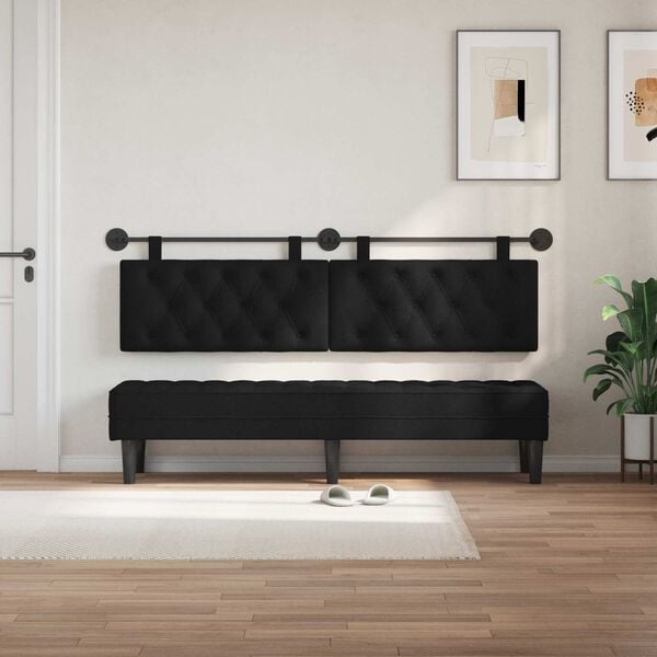 vidaXL Cabeceira Suspensa Preto 190 x 55 x 7 cm tecido