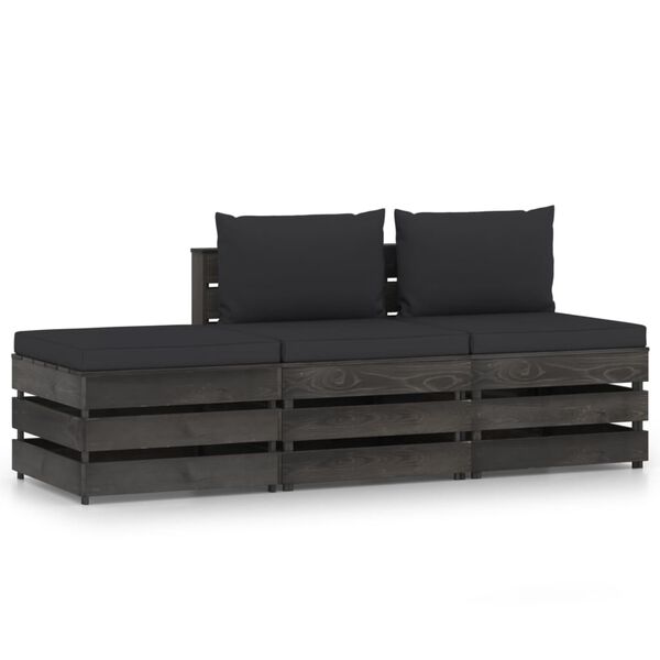 vidaXL 3 pcs conj. lounge jardim + almofad&otilde;es madeira impreg. cinzento