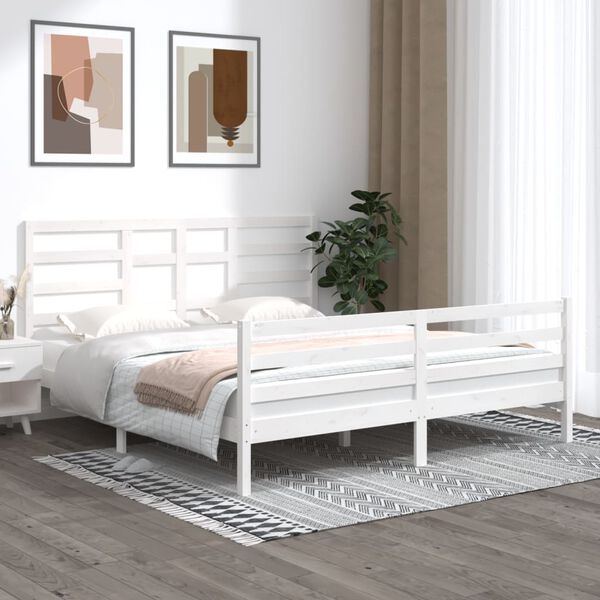 vidaXL Estrutura de cama super king pinho maci&ccedil;o 180x200 cm branco