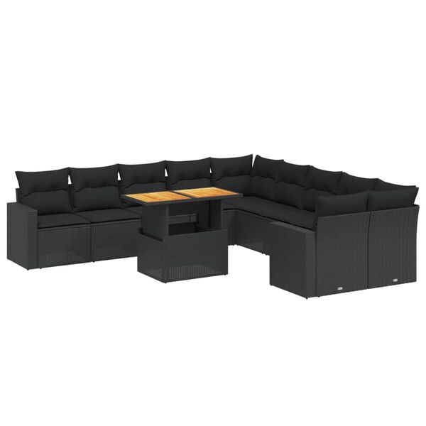 vidaXL 11 pcs conjunto sof&aacute;s de jardim c/ almofad&otilde;es vime PE preto
