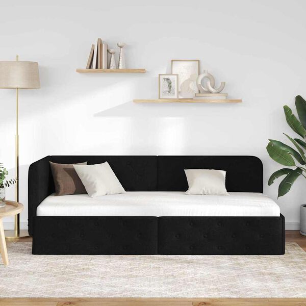 vidaXL Estrutura de Cama de Canto Preto 80 x 200 cm tecido