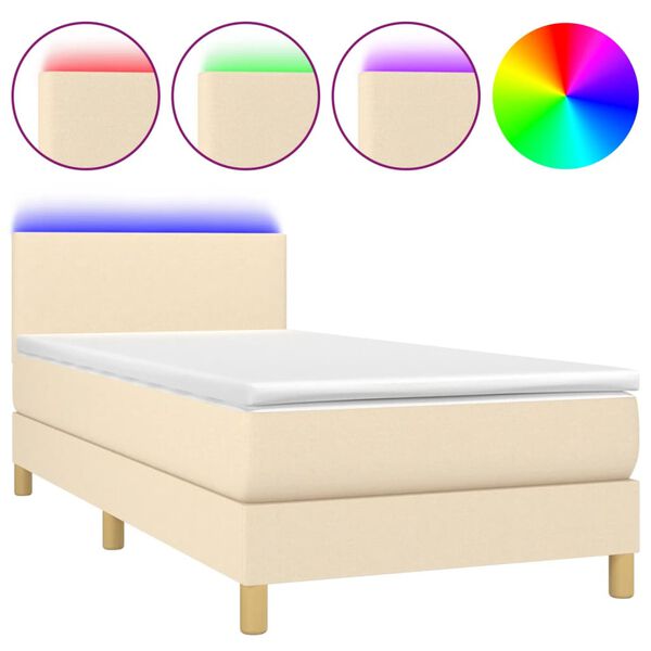 vidaXL Cama box spring c/ colch&atilde;o e LED 90x190 cm tecido cor creme