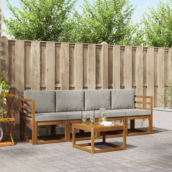 vidaXL Conjunto de Sof&aacute;s para Exterior 5 pcs Cinza Natural e Claro