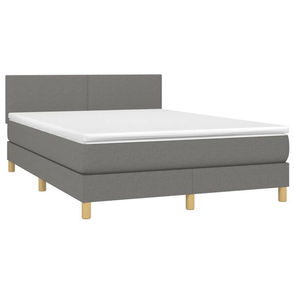 vidaXL Cama com molas/colch&atilde;o 140x190 cm tecido cinzento-escuro