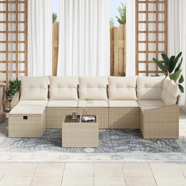 vidaXL Conjunto de Sof&aacute; de Jardim 8 pcs Bege Rattan Sint&eacute;tico