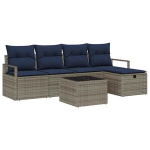 vidaXL Conjunto de Sof&aacute;s com almofada Cinza e Azul Marinho vime PE