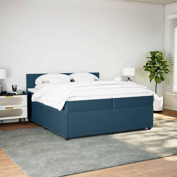 vidaXL Cama com molas/colch&atilde;o 200x200 cm veludo azul