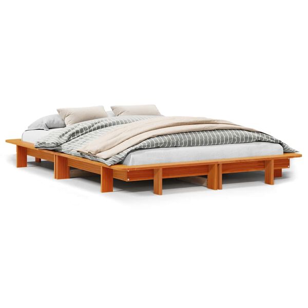 vidaXL Cama sem colch&atilde;o 135x190 cm madeira pinho maci&ccedil;a castanho-mel