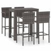 vidaXL 5 pcs conj. de bar exterior c/ apoio de bra&ccedil;os vime PE cinzento