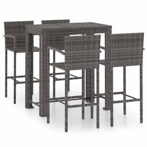 vidaXL 5 pcs conj. de bar exterior c/ apoio de bra&ccedil;os vime PE cinzento