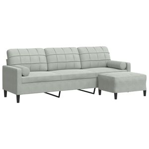 vidaXL Sof&aacute; de 3 lugares com apoio de p&eacute;s 210 cm veludo cinzento-claro