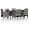 vidaXL 7 pcs conjunto de jantar p/ jardim c/ almofad&otilde;es cinza e preto
