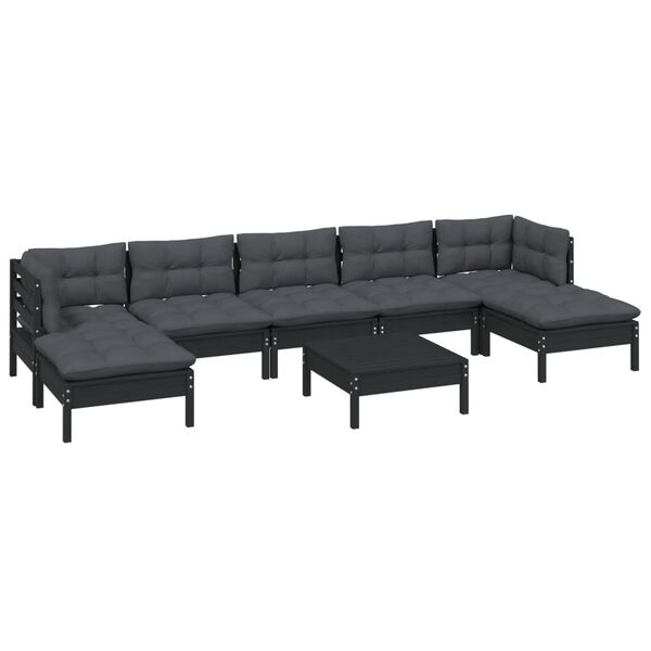 vidaXL 8 pcs conjunto lounge de jardim c/ almofad&otilde;es pinho preto