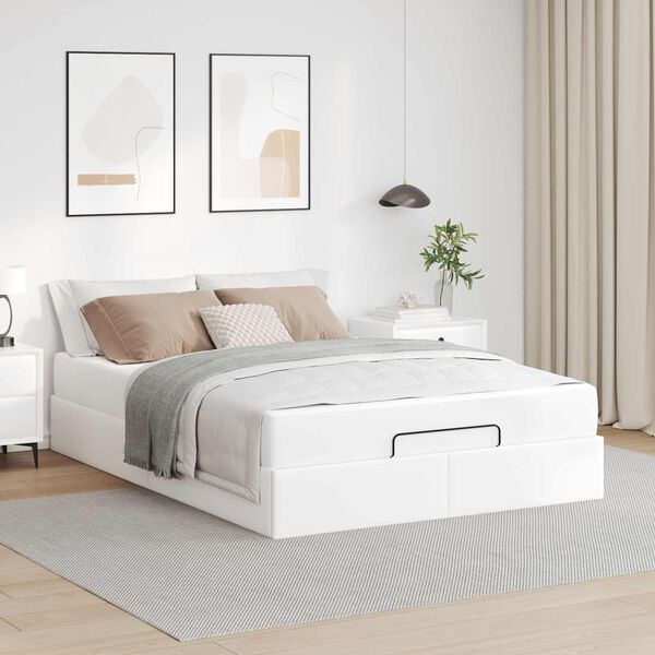 vidaXL Estrutura de cama com colch&atilde;o com colch&atilde;o 2 pcs Branco PVC