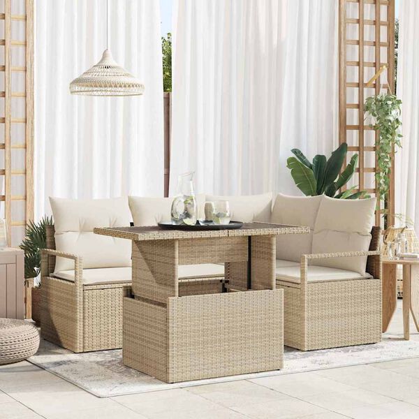 vidaXL Conjunto de Sof&aacute; de Jardim 5 pcs Bege Rattan Sint&eacute;tico