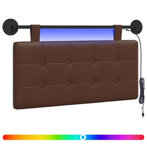 vidaXL Cabeceira suspensa Com luz LED Castanho Couro Sint&eacute;tico