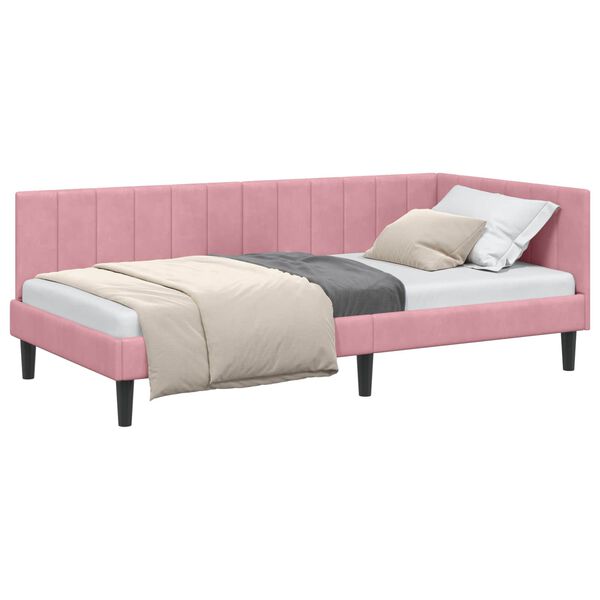 vidaXL Estrutura de Cama de Canto Rosa 100 cm x 200 cm Veludo