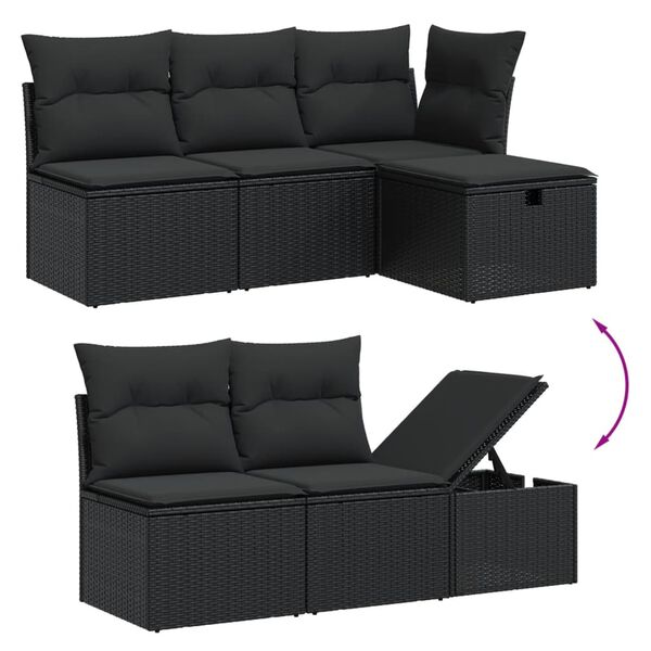 vidaXL 7 pcs conjunto de sof&aacute;s p/ jardim c/ almofad&otilde;es vime PE preto