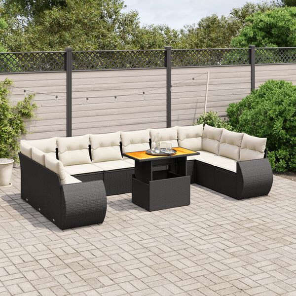 vidaXL 11 pcs conjunto sofás de jardim c/ almofadões vime PE preto