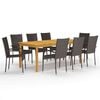 vidaXL 9 pcs conjunto de jantar para jardim castanho