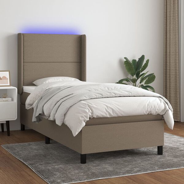vidaXL Cama box spring colch&atilde;o/LED 100x200cm tecido cinza-acastanhado