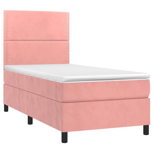 vidaXL Cama box spring c/ colch&atilde;o/LED 80x200 cm veludo rosa