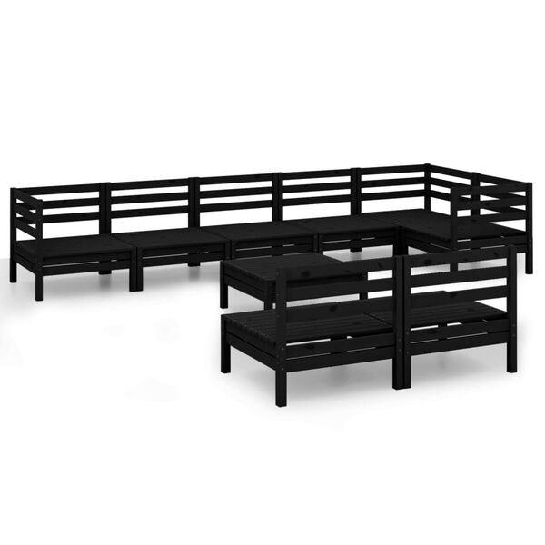 vidaXL 9 pcs conjunto lounge de jardim pinho maci&ccedil;o preto