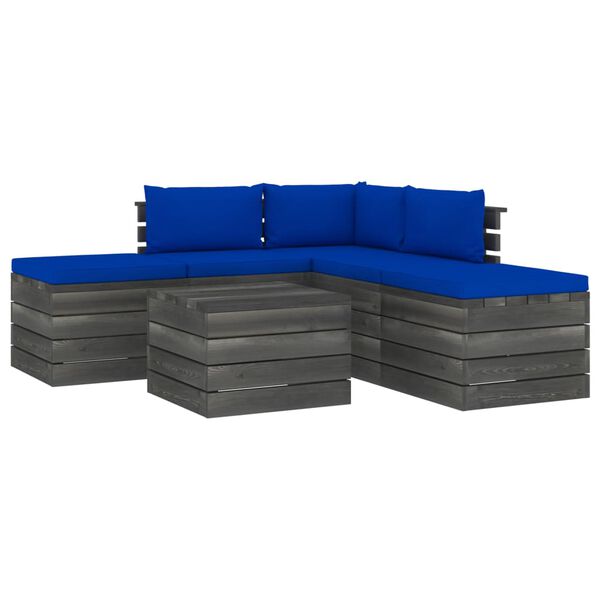 vidaXL 6 pcs conjunto lounge de paletes com almofad&otilde;es pinho maci&ccedil;o