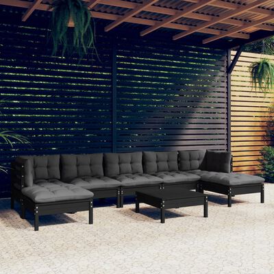 vidaXL 8 pcs conjunto lounge de jardim c/ almofadões pinho preto