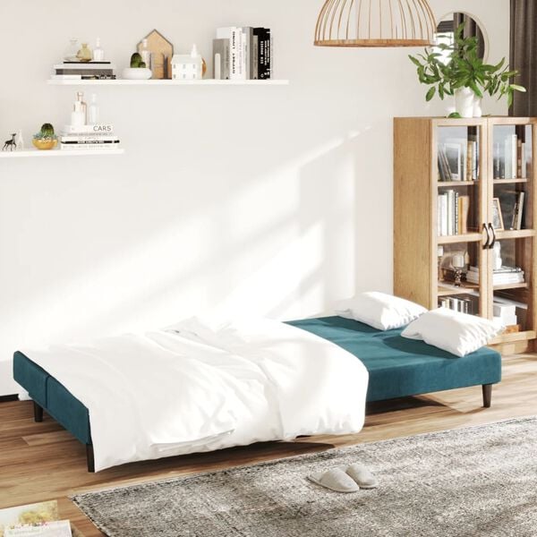 vidaXL Sofá-cama de 2 lugares veludo azul