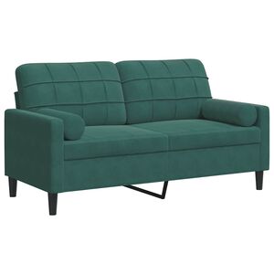 vidaXL Sof&aacute; 2 lug. c/ almofadas decorativas 140cm veludo verde-escuro