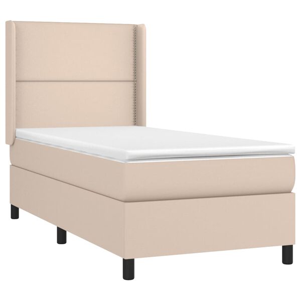 vidaXL Cama box spring c/colch&atilde;o/LED 100x200cm couro artif. cappuccino