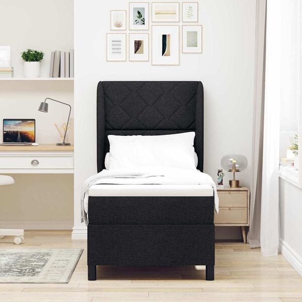 vidaXL Cama Box com colch&atilde;o com cabeceira Preto 80 x 200 cm tecido