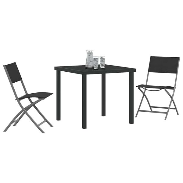 vidaXL Conjunto de Jantar para Jardim 3 pcs Preto A&ccedil;o revestido a p&oacute;