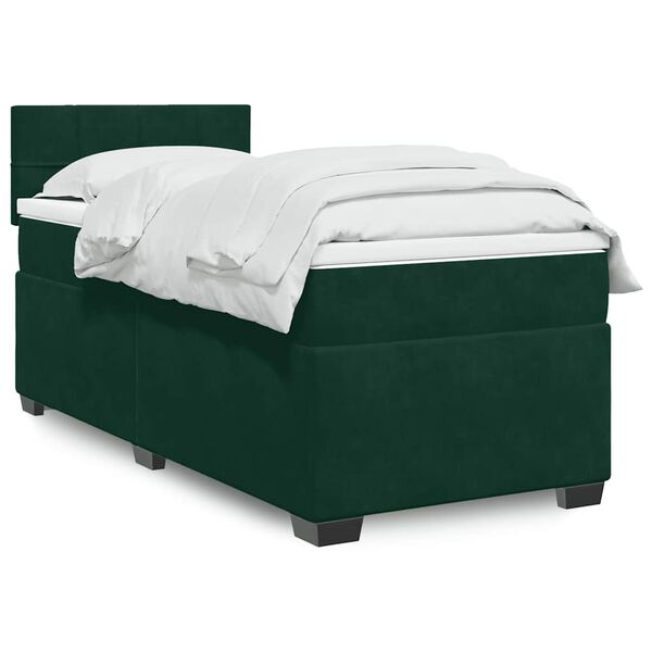 vidaXL Cama com molas/colch&atilde;o 100x200 cm veludo verde-escuro