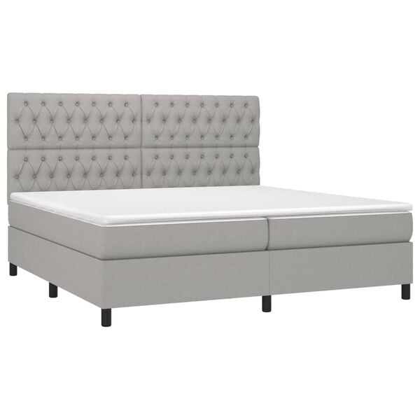 vidaXL Cama com molas/colch&atilde;o 200x200 cm tecido cinza-claro