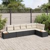 vidaXL Conjunto de Sof&aacute; de Jardim 6 pcs Preto e creme Rattan Sint&eacute;tico