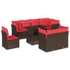 vidaXL Conjunto de sof&aacute; de jardim com 9 pe&ccedil;as e almofadas em rattan sint&eacute;tico marrom