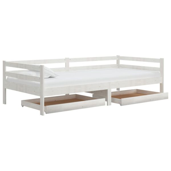 vidaXL Sof&aacute;-cama com gavetas 90x200 cm pinho maci&ccedil;o branco