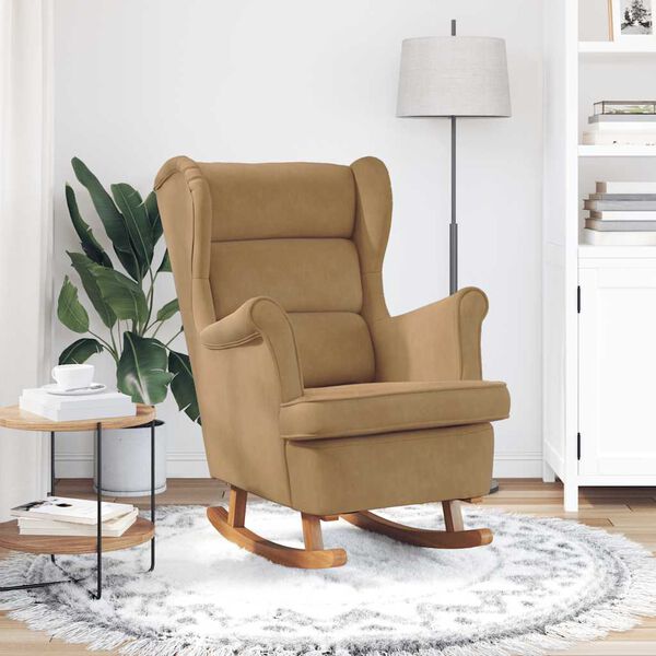 vidaXL Cadeira de Baloi&ccedil;o com Encosto de Asa em Veludo Madeira Maci&ccedil;a