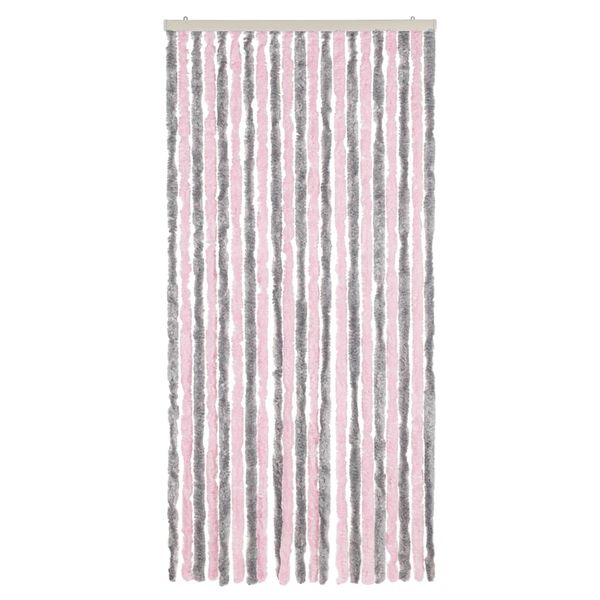 vidaXL Cortina anti-insetos 90x220 cm chenille cinza-prateado e rosa