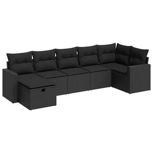 vidaXL 7 pcs conjunto de sof&aacute;s p/ jardim c/ almofad&otilde;es vime PE preto