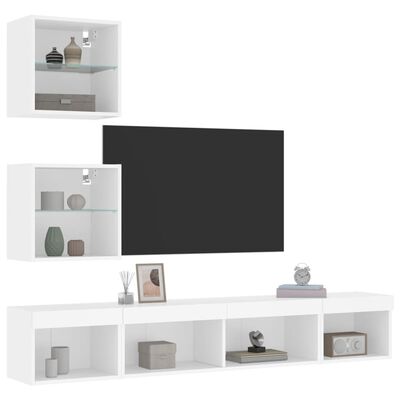 vidaXL 5pcs móveis de parede p/ TV c/ LEDs derivados de madeira branco
