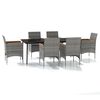 vidaXL 7 pcs conjunto de jantar p/ jardim c/ almofad&otilde;es cinza e preto