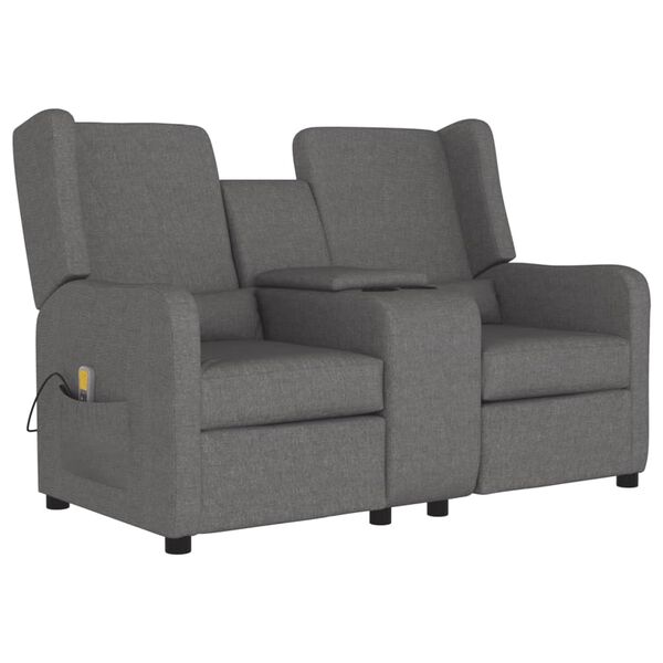 vidaXL Sof&aacute; massagens reclin&aacute;vel 2 lug. c/ suporte copos cinza-claro