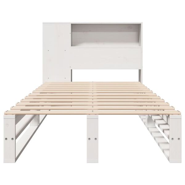 vidaXL Cama com estante sem colch&atilde;o 75x190 cm madeira maci&ccedil;a branco
