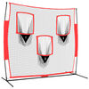 vidaXL Rede de basebol port&aacute;til 183x105x183cm poli&eacute;ster preto/vermelho