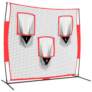vidaXL Rede de basebol port&aacute;til 183x105x183cm poli&eacute;ster preto/vermelho